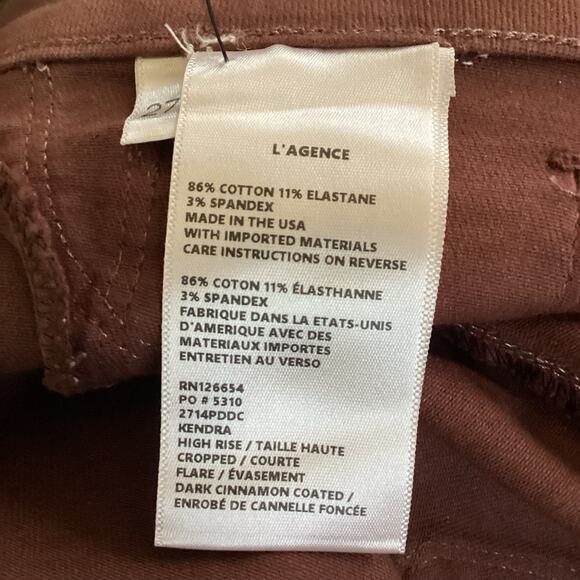 L’Agence Kendra High Rise Cropped Flare Jeans Dark Cinnamon Brown 27 - Picture 8 of 10